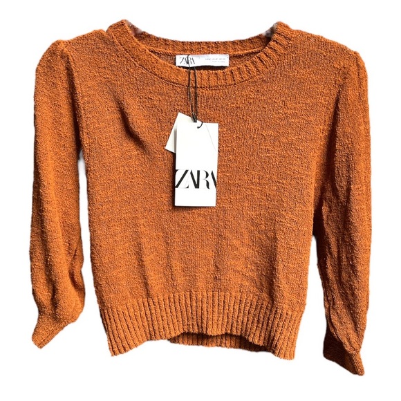 Zara Knit 3/4 Inch Sleeve Crop Top Sweater Brown Size Medium - Picture 8 of 8